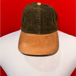 Vintage 90s Y2K Corduroy Brown Green Cap - USA Made star clasp closure
